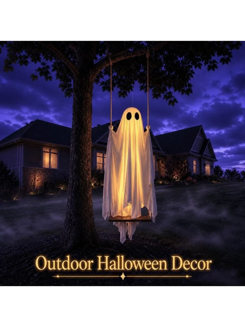 5ft Hanging Ghost Halloween Decoration | Outdoor Swing, Timer Lights, Adjustable